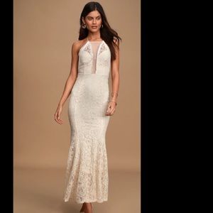 Always With Love Cream Satin Lace Mermaid Maxi Dress